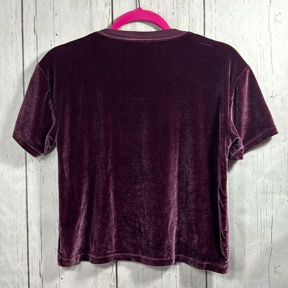 Pink Victorias Secret Velvet Y2K Cropped Short Sleeve Spell Out Burgundy Top - Picture 11 of 13